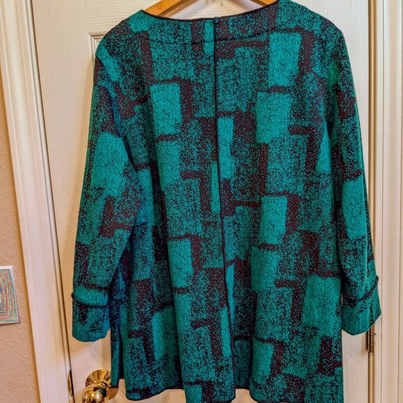 Ali Miles top Shirt Blouse Size Large Stretch Green Black 3/4 Sleeve Pocket - Picture 3 of 11
